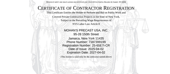 Department of Labor Certificate